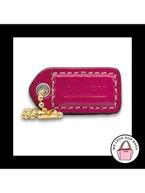 COACH Y2K VINTAGE Hang Tag Bag Charm Keychain Fob Pink Leather Brass 1.5" Small